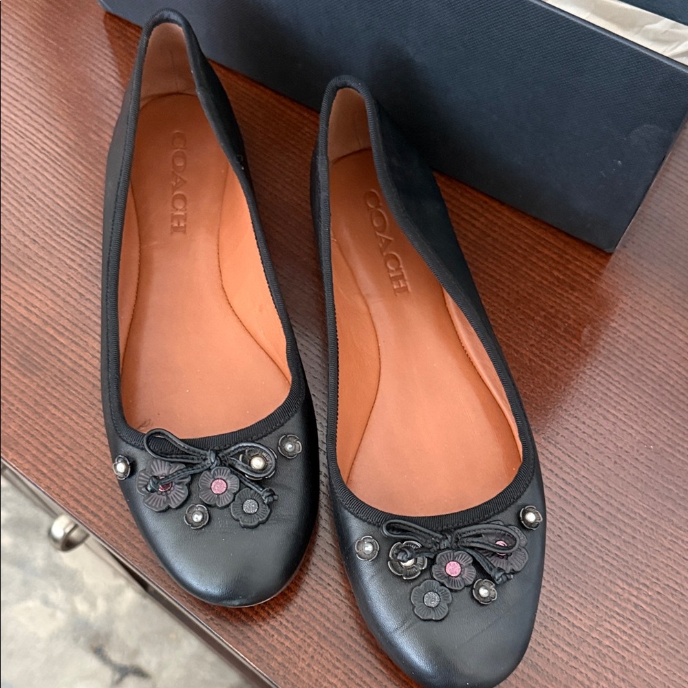 Coach Black Embellished Women's Flats - Picture 2 of 4